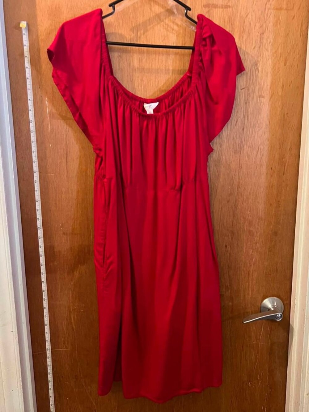 🐻Size 1X(16/18W) - Terra & Sky - Red Short Sleeve Knit Dress w/Pockets